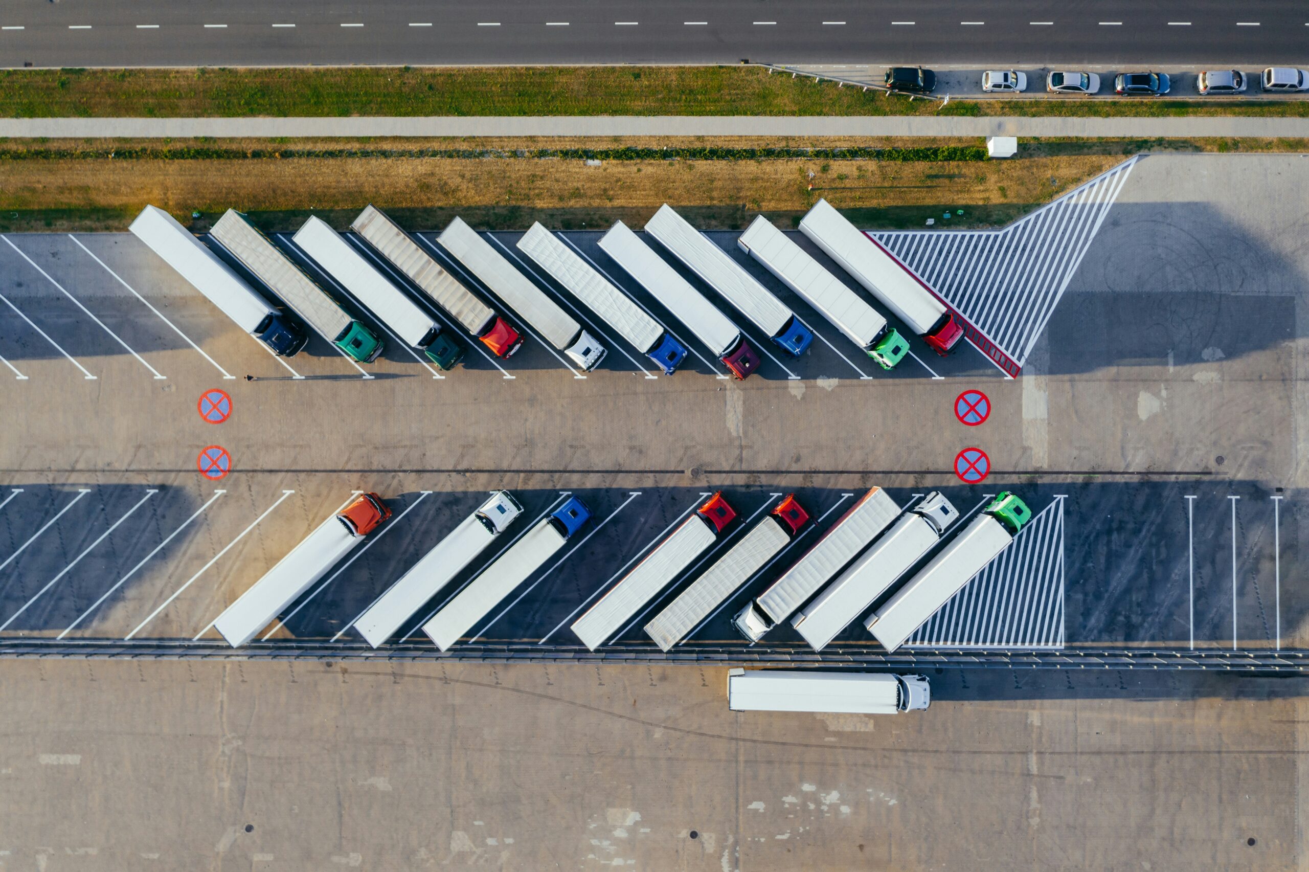 Parked trucks symbolizing logistics and transport.