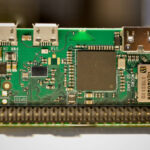 Macro photograph of a microcomputer circuit board symbolizing modern quantum computing technology