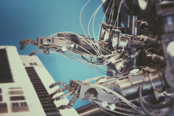Robot playing piano symbolizing artificial intelligence and advanced AI capabilities