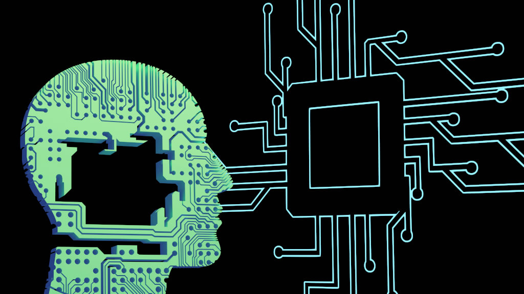 Futuristic 3D Render of AI and cybersecurity concept